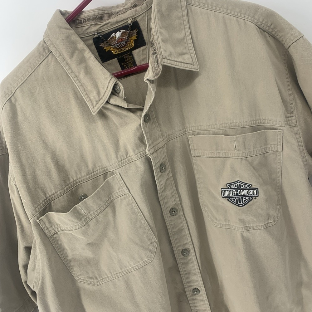 Harley Davidson Logo Mens Button Down Short Sleeve Pockets Shirt XXL Tall